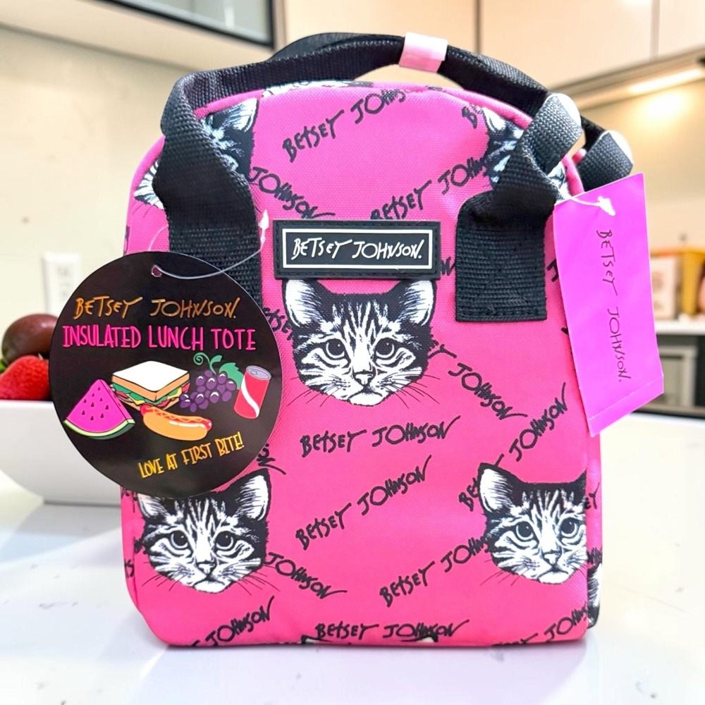 Betsey Johnson Pink Cat Print Insulated Lunch Tote New w/Tags TBJ-0079 RETIRED